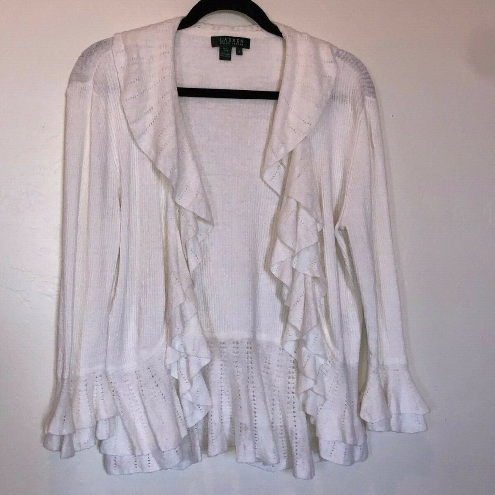 Lauren Ralph Lauren WHITE Linen Cotton Sweater M